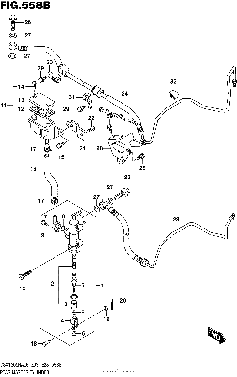 Diagrama de REAR MASTER CYLINDER GSX1300RAL6 E28