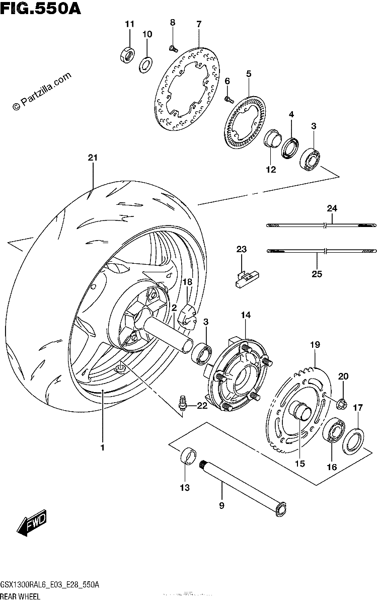 Diagrama de REAR WHEEL GSX1300RAL6 E03