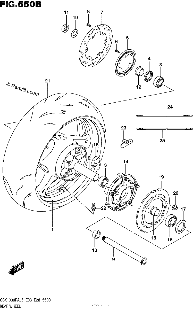 Diagrama de REAR WHEEL GSX1300RAL6 E28