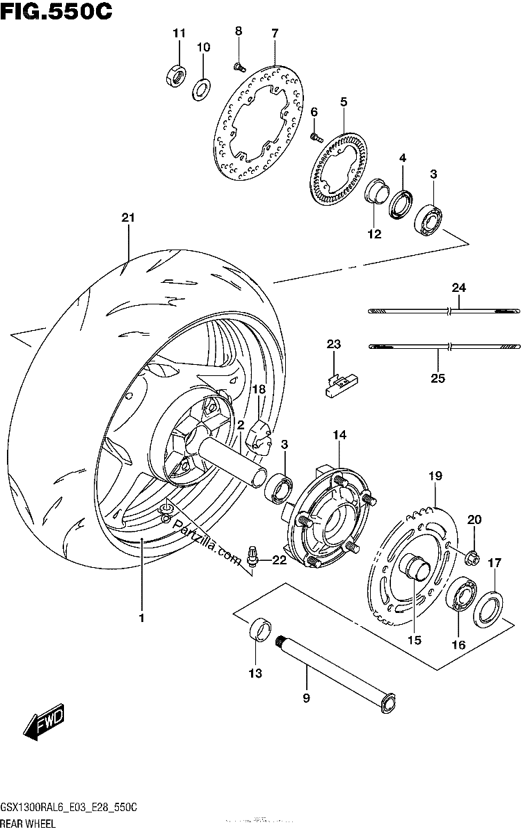 Diagrama de REAR WHEEL GSX1300RAL6 E33
