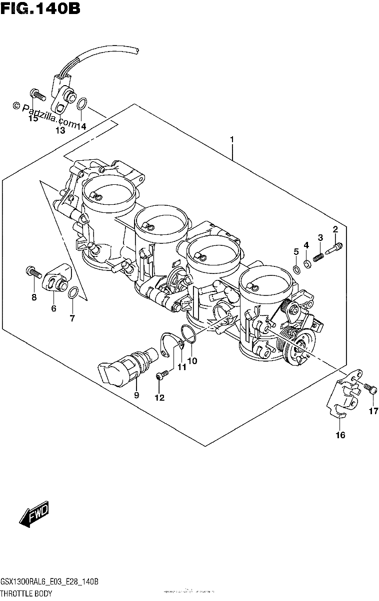 Diagrama de THROTTLE BODY GSX1300RAL6 E28