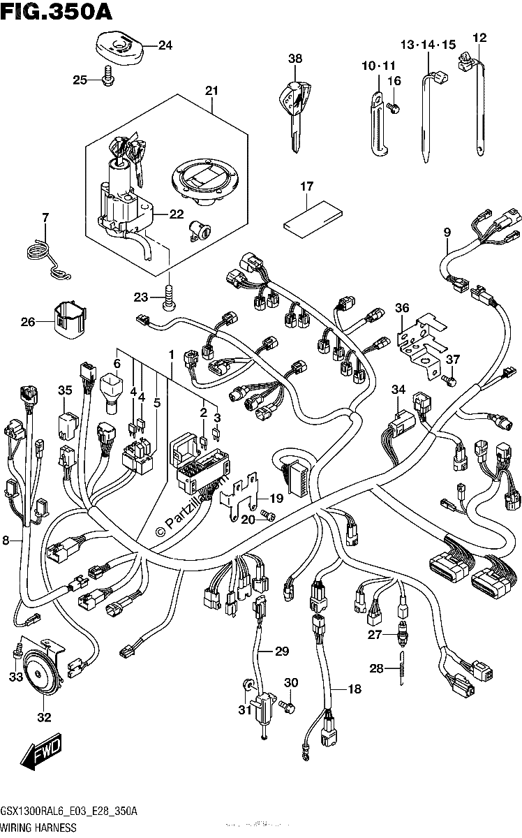 Diagrama de WIRING HARNESS GSX1300RAL6 E03