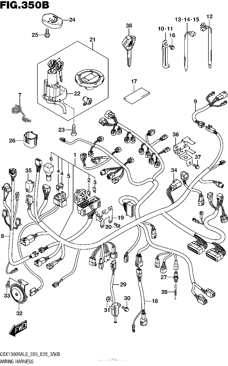 Diagrama de WIRING HARNESS GSX1300RAL6 E28