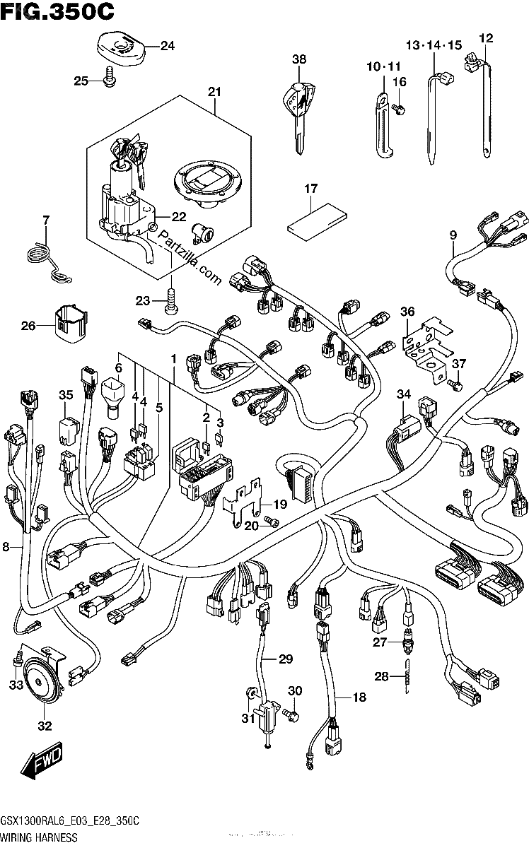 Diagrama de WIRING HARNESS GSX1300RAL6 E33