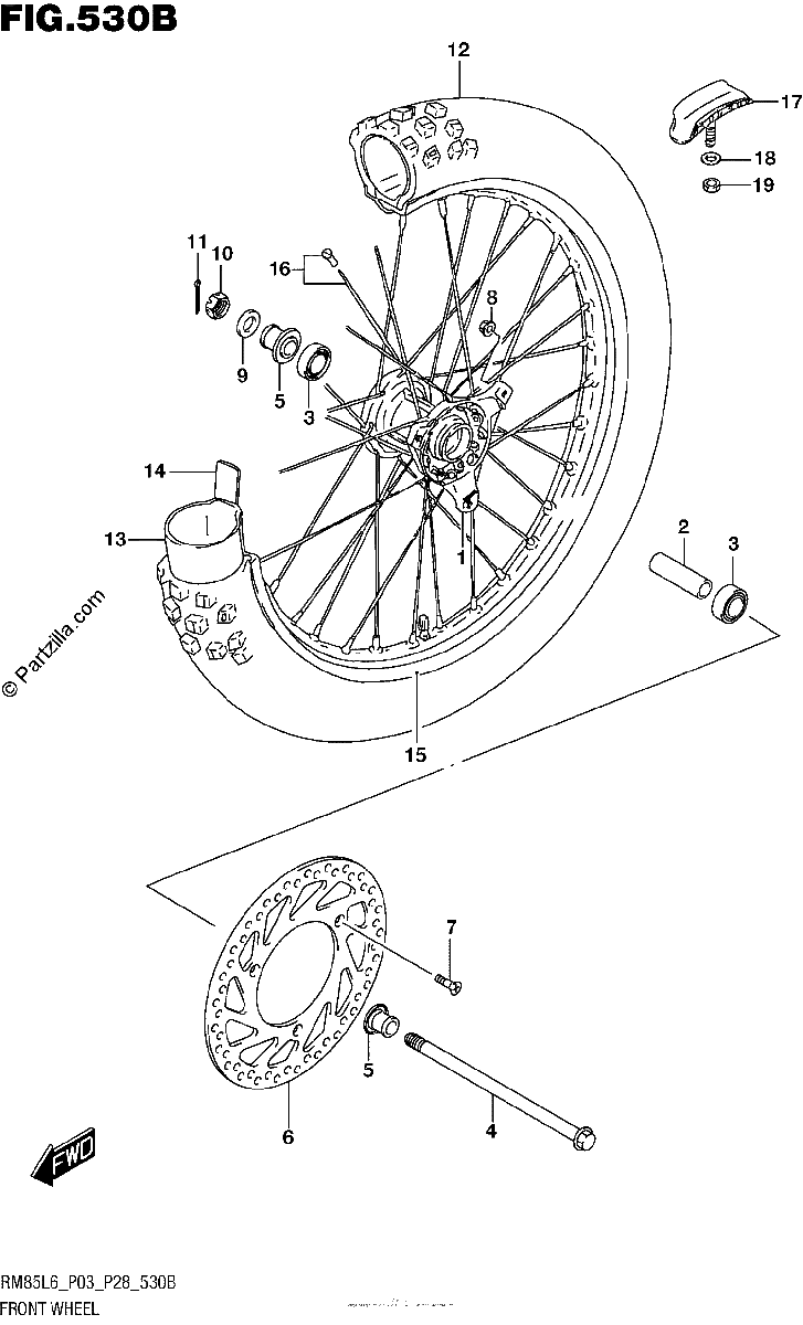 Diagrama de FRONT WHEEL RM85L6 P28