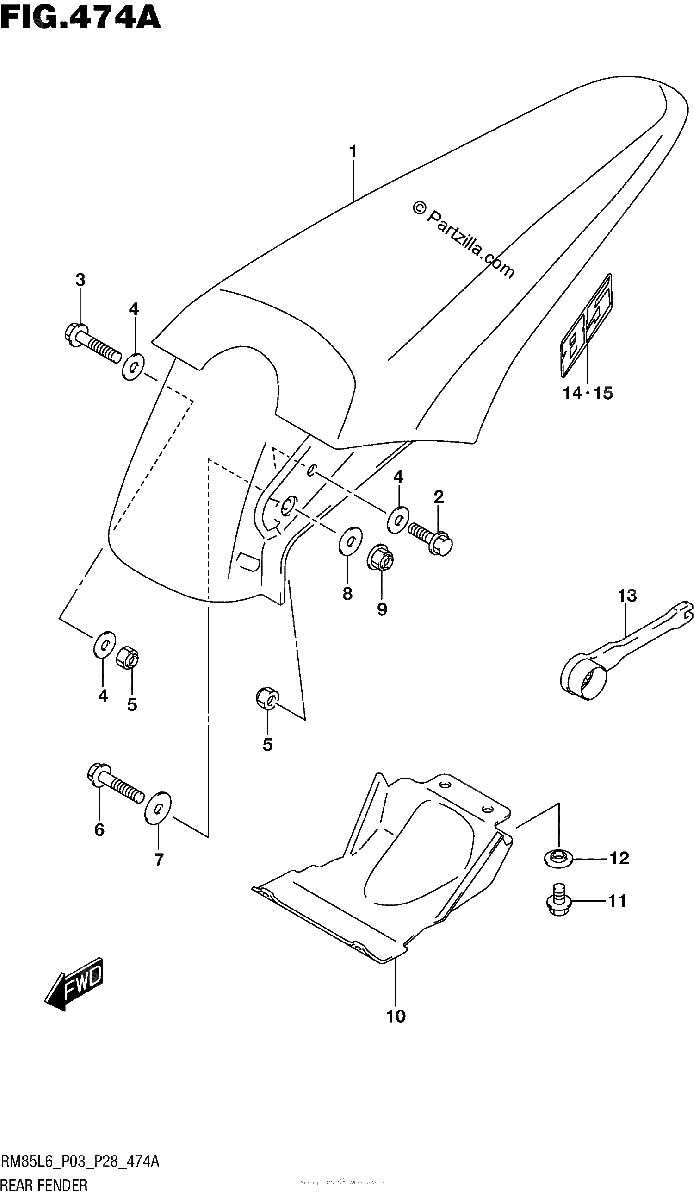 Diagrama de REAR FENDER RM85L6 P03