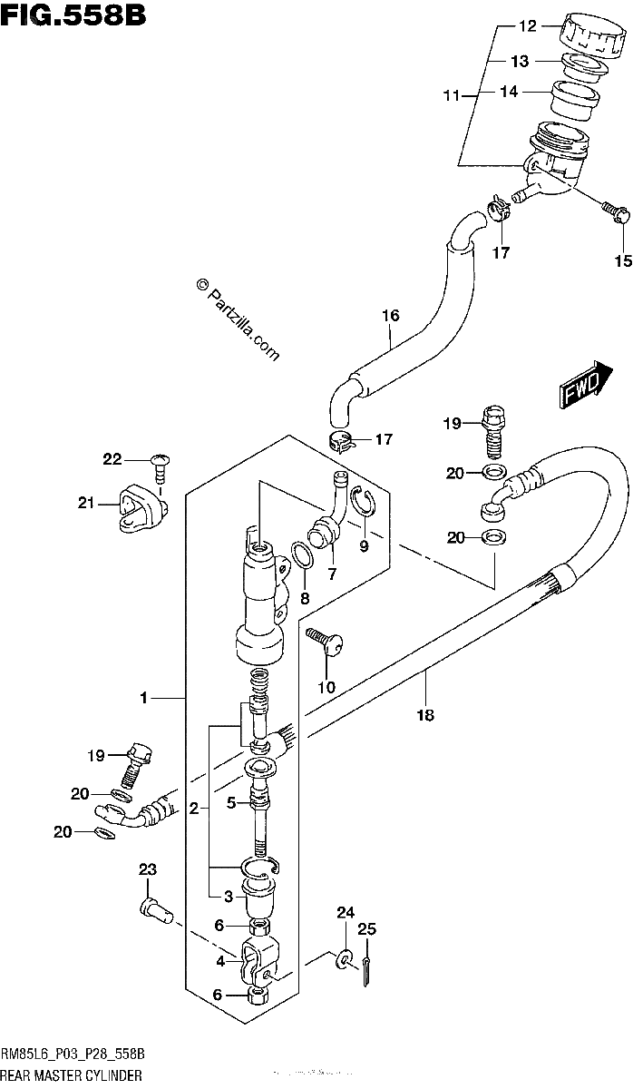 Diagrama de REAR MASTER CYLINDER RM85L6 P28