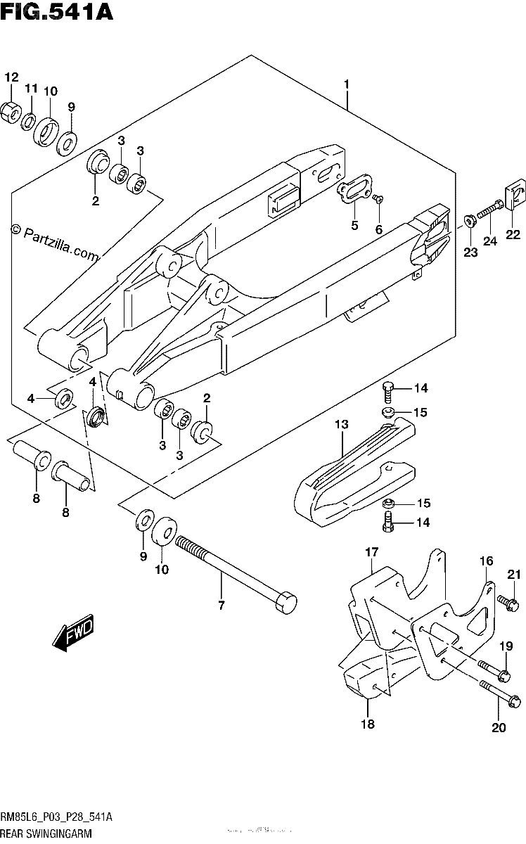 Diagrama de REAR SWINGINGARM RM85L6 P03