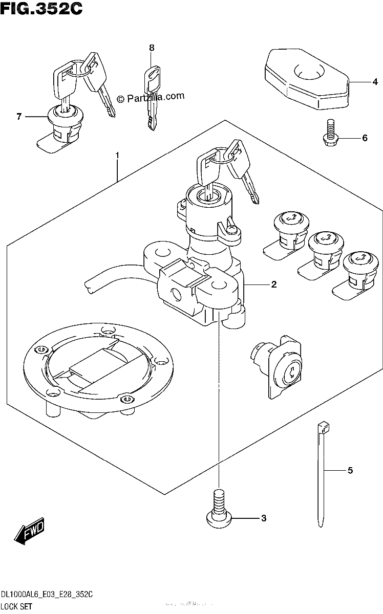 Diagrama de LOCK SET FOR PANNIR CASE DL1000AL6 E28