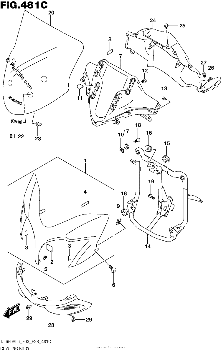 Diagrama de COWLING BODY DL650AL6 E03
