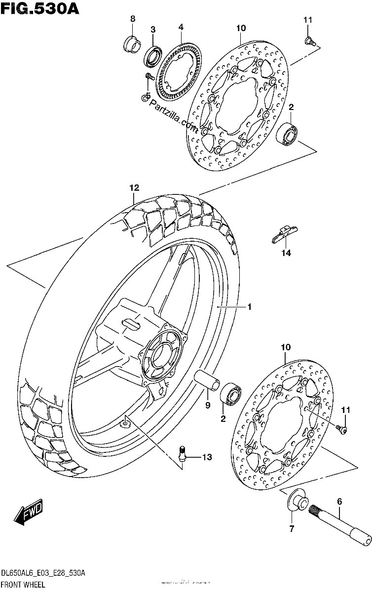 Diagrama de FRONT WHEEL DL650AL6 E28