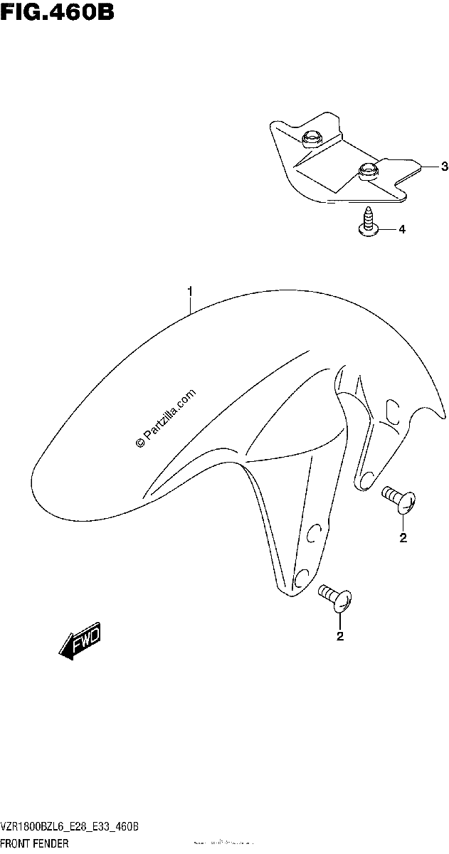 Diagrama de FRONT FENDER FOR PGZ VZR1800BZL6 E28