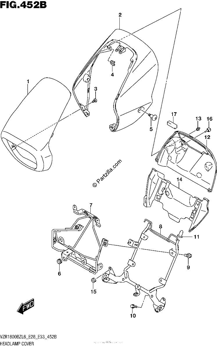 Diagrama de HEADLAMP COVER FOR PGZ VZR1800BZL6 E28