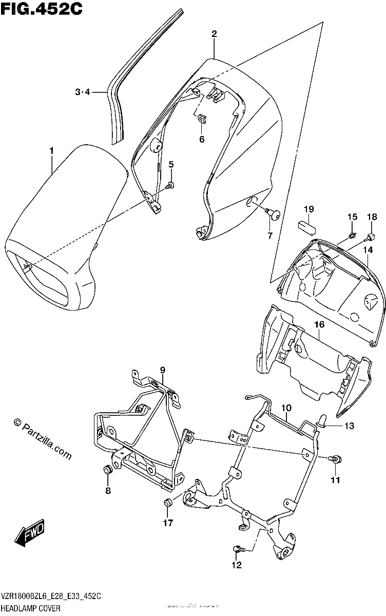 Diagrama de HEADLAMP COVER FOR BBD VZR1800BZL6 E33