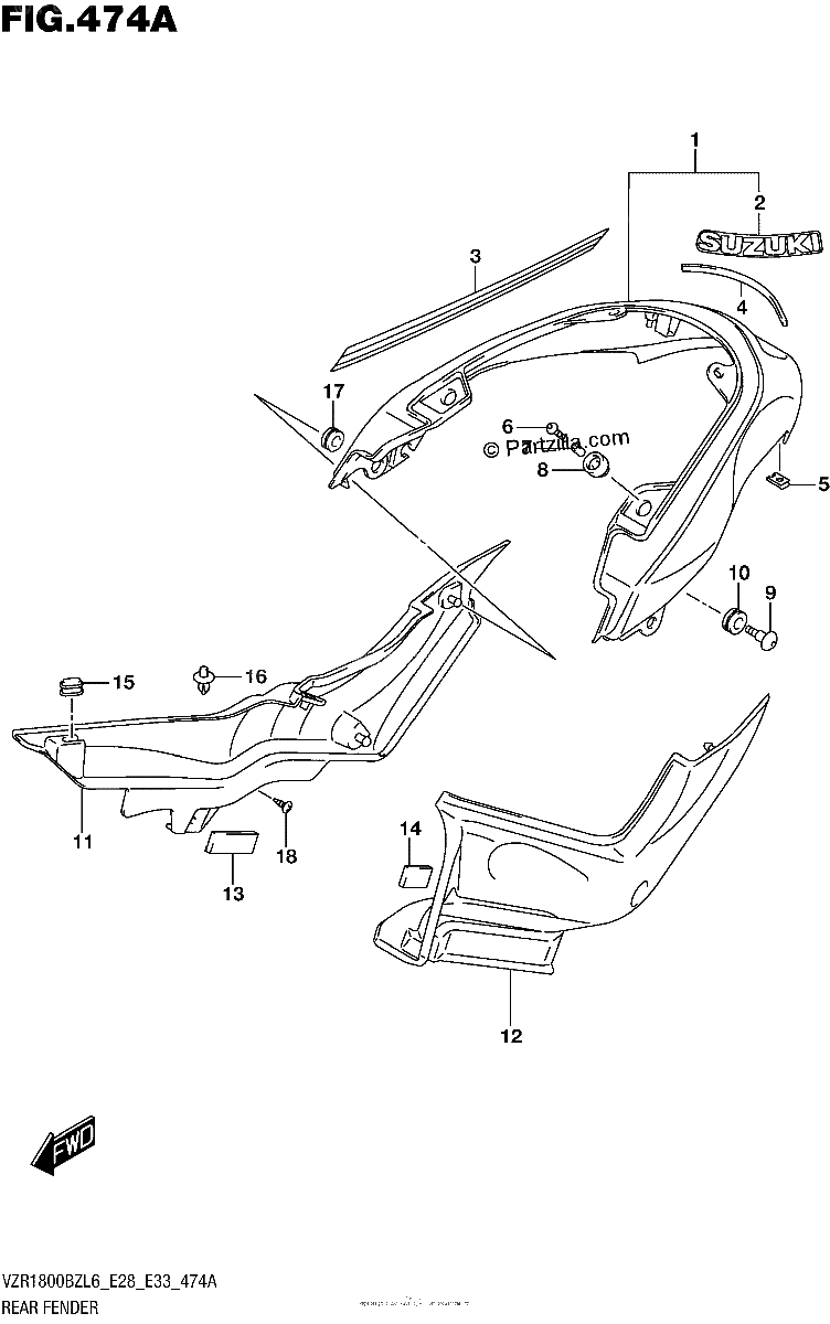 Diagrama de REAR FENDER FOR BBD VZR1800BZL6 E28