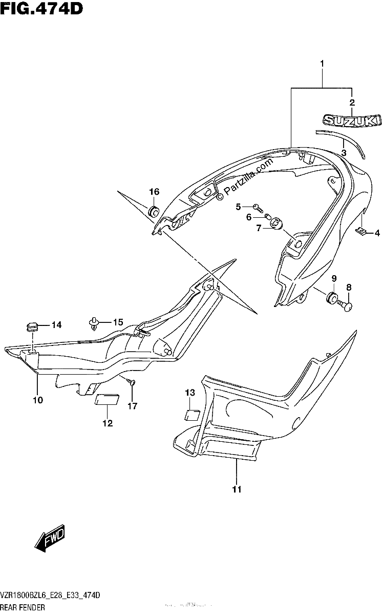 Diagrama de REAR FENDER FOR PGZ VZR1800BZL6 E33