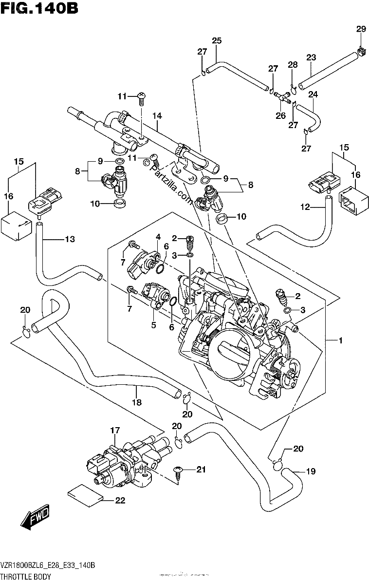 Diagrama de THROTTLE BODY VZR1800BZL6 E33