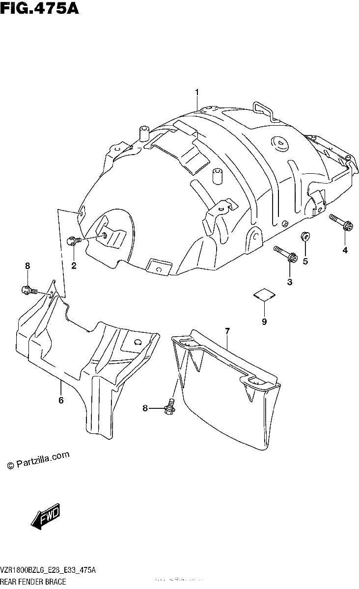 Diagrama de REAR FENDER BRACE