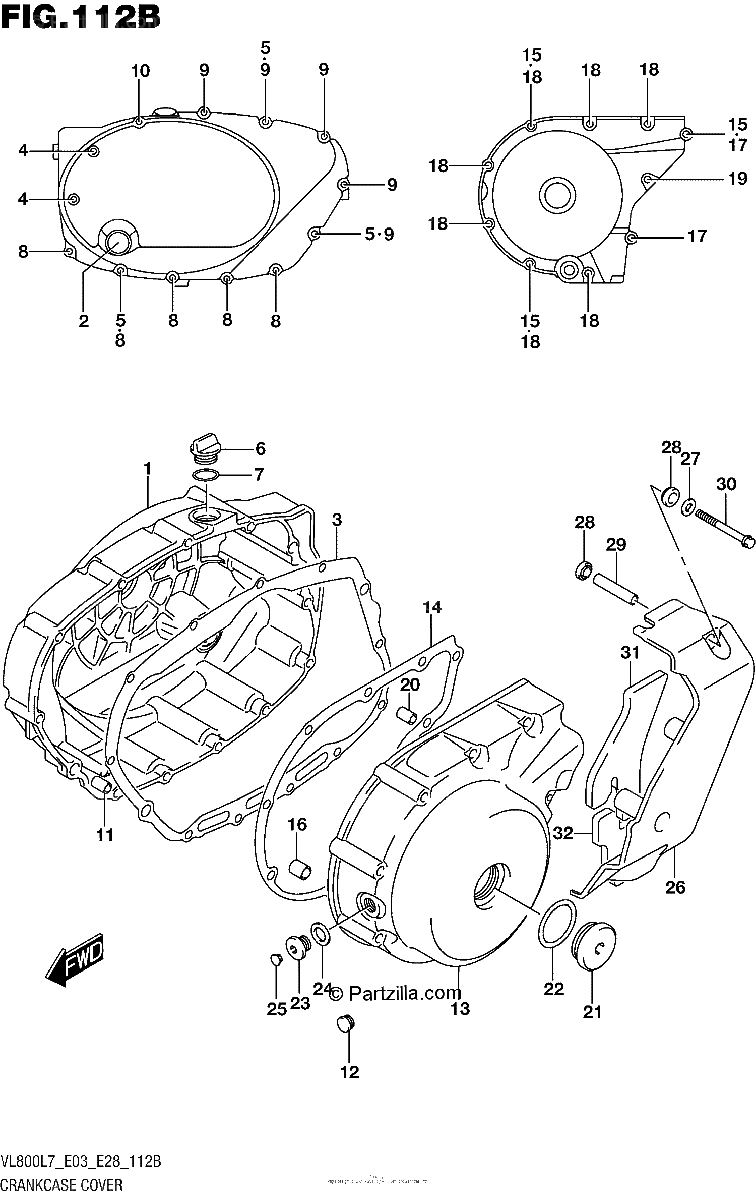 Diagrama de CRANKCASE COVER VL800L7 E28