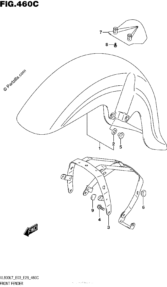 Diagrama de FRONT FENDER VL800L7 E33