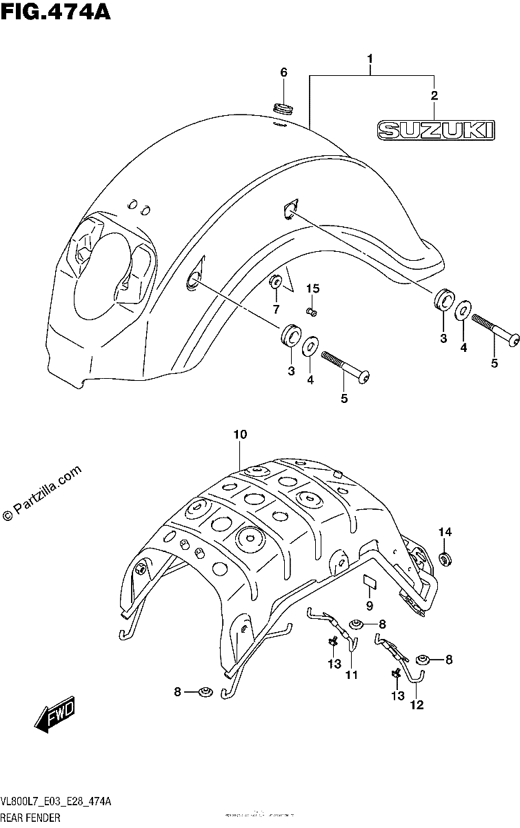 Diagrama de REAR FENDER VL800L7 E03