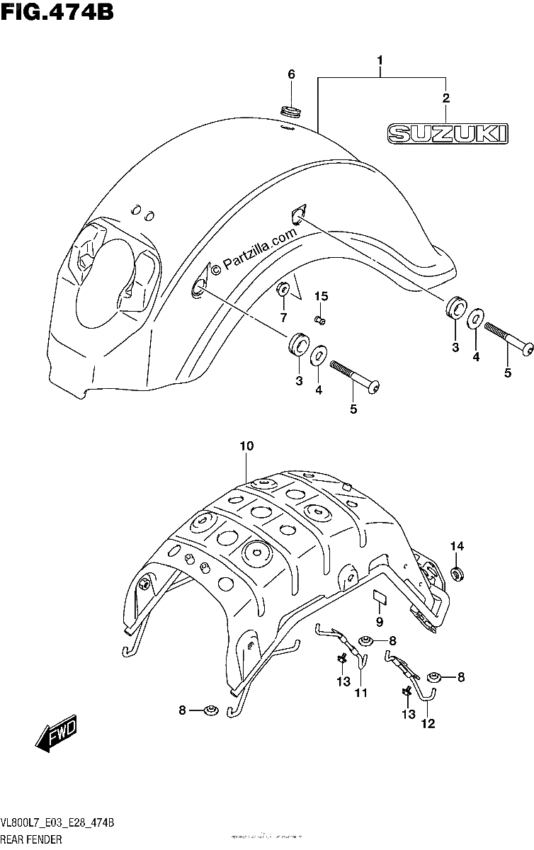 Diagrama de REAR FENDER VL800L7 E28