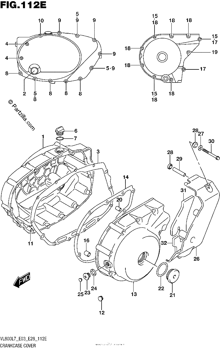 Diagrama de CRANKCASE COVER VL800TL7 E28