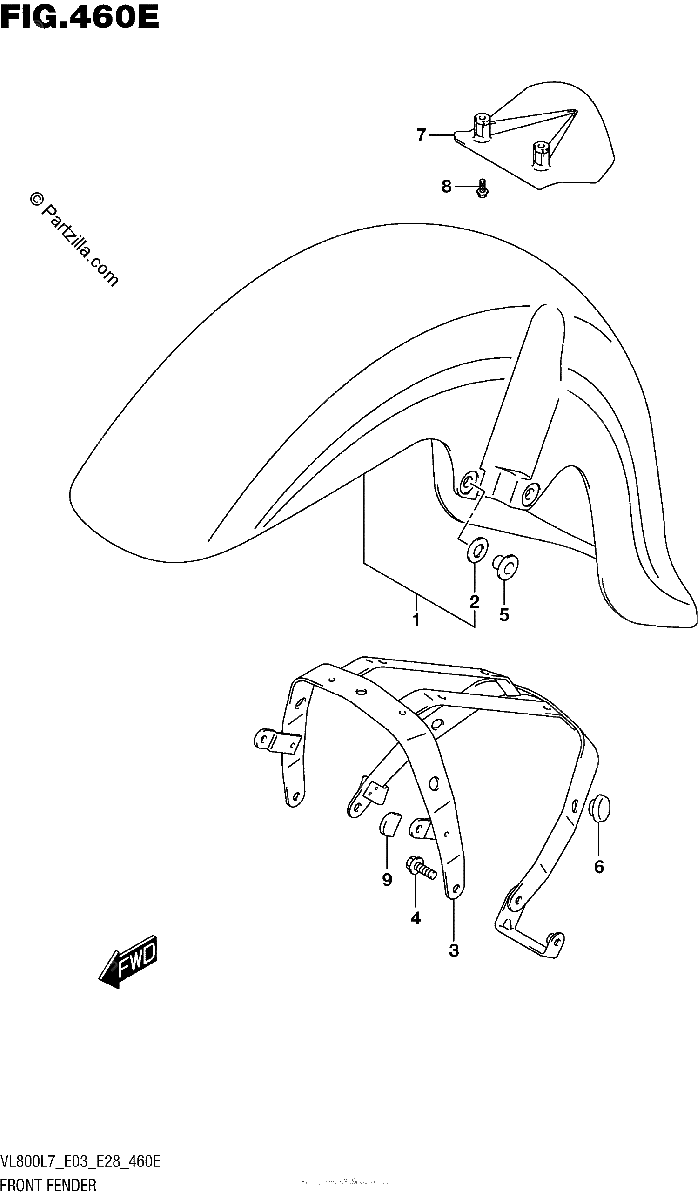 Diagrama de FRONT FENDER VL800TL7 E28