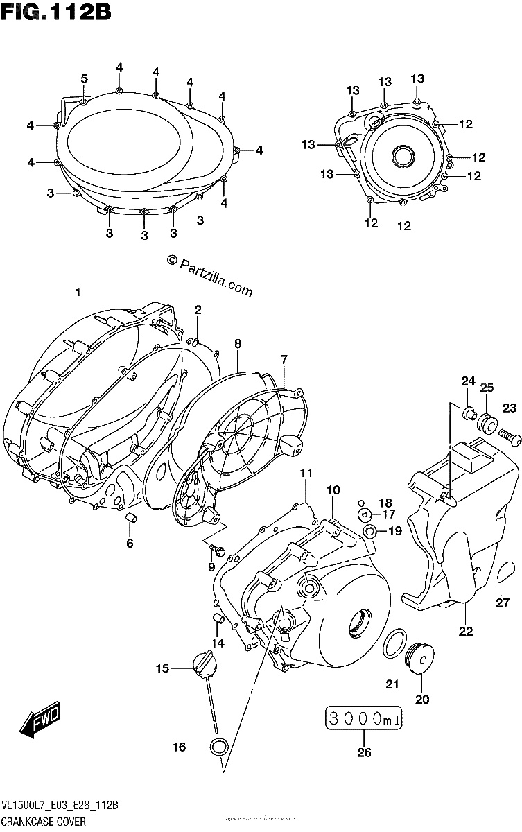 Diagrama de CRANKCASE COVER VL1500BL7 E28
