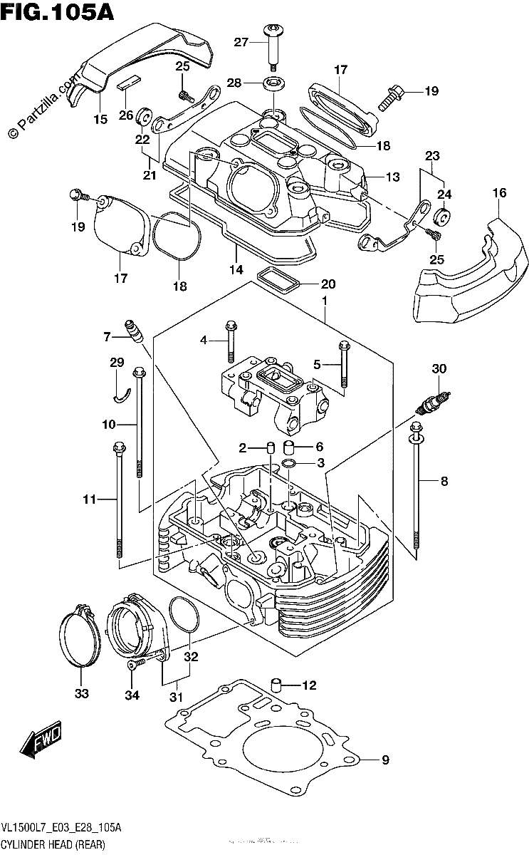 Diagrama de CYLINDER HEAD REAR VL1500BL7 E03