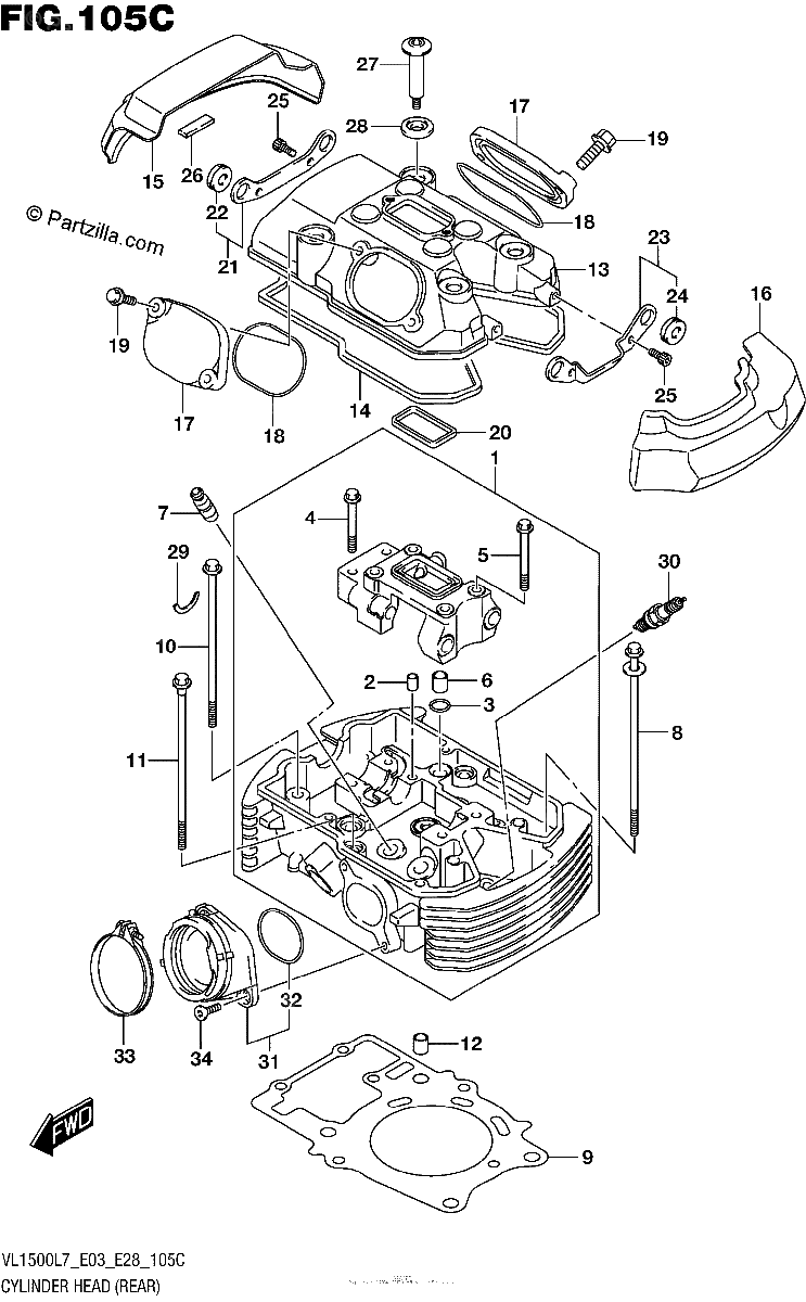 Diagrama de CYLINDER HEAD REAR VL1500BL7 E33