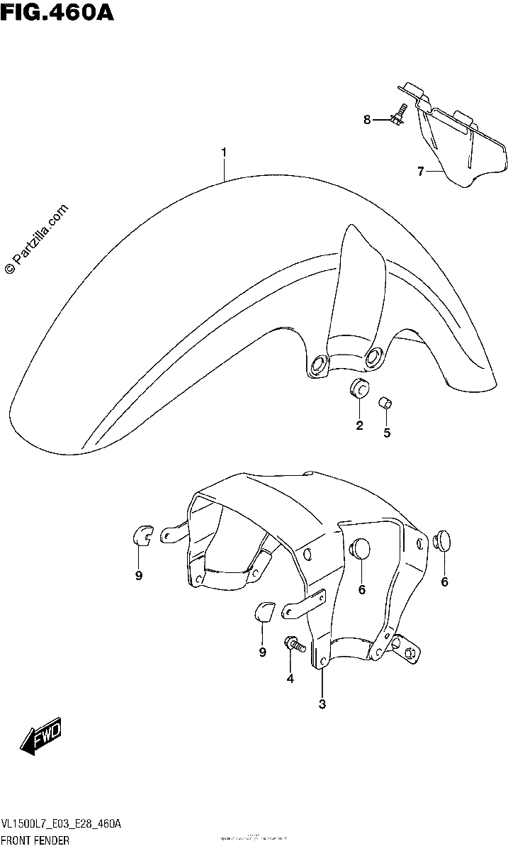 Diagrama de FRONT FENDER VL1500BL7 E03