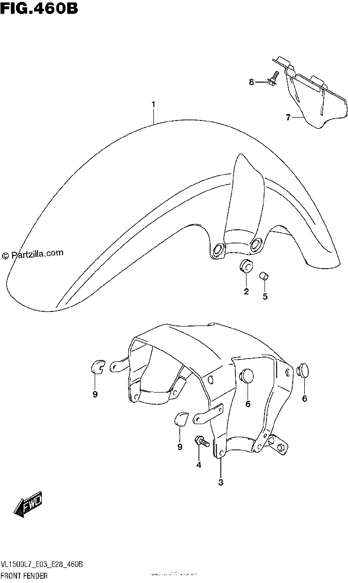 Diagrama de FRONT FENDER VL1500BL7 E28