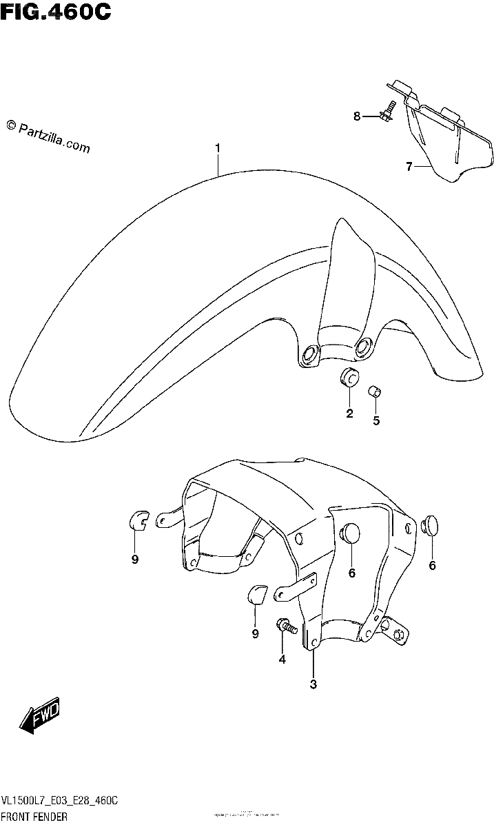 Diagrama de FRONT FENDER VL1500BL7 E33