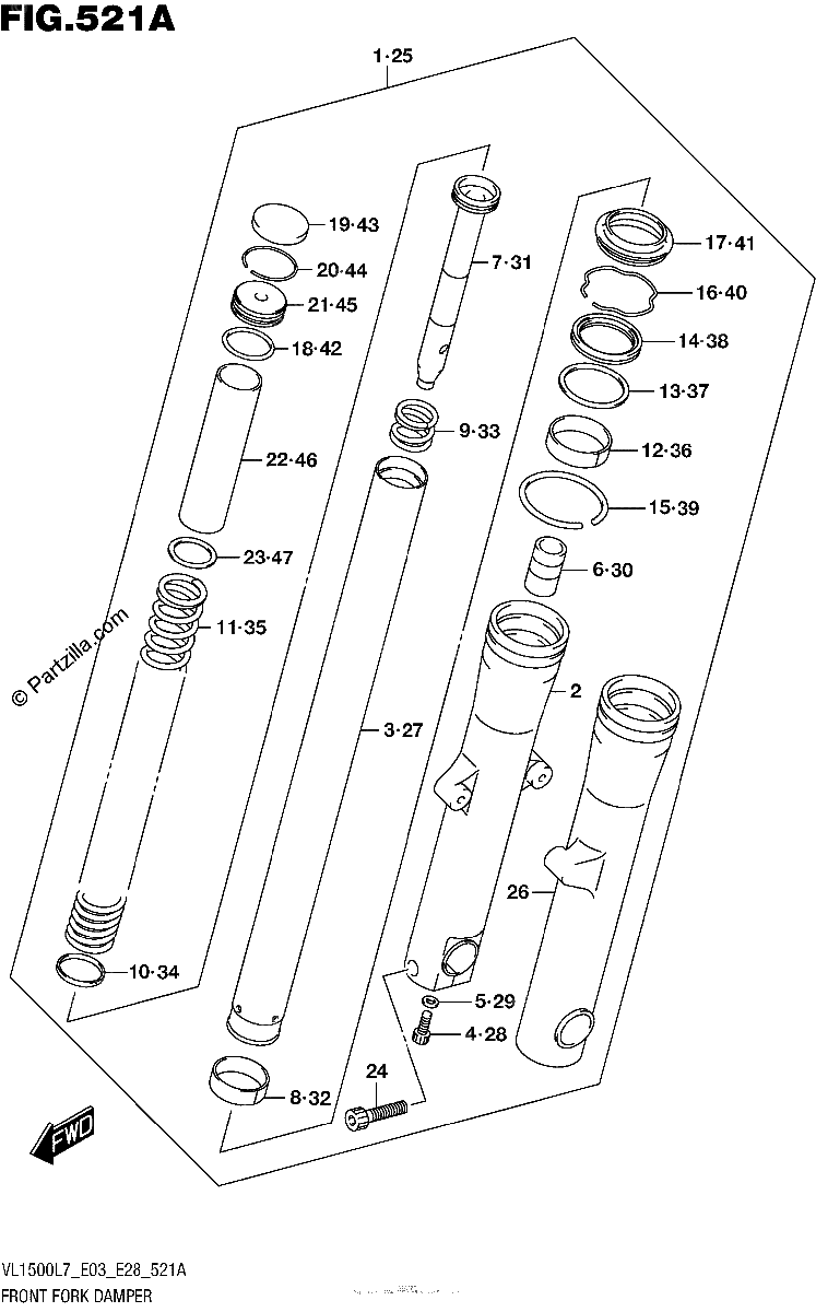 Diagrama de FRONT FORK DAMPER VL1500BL7 E03