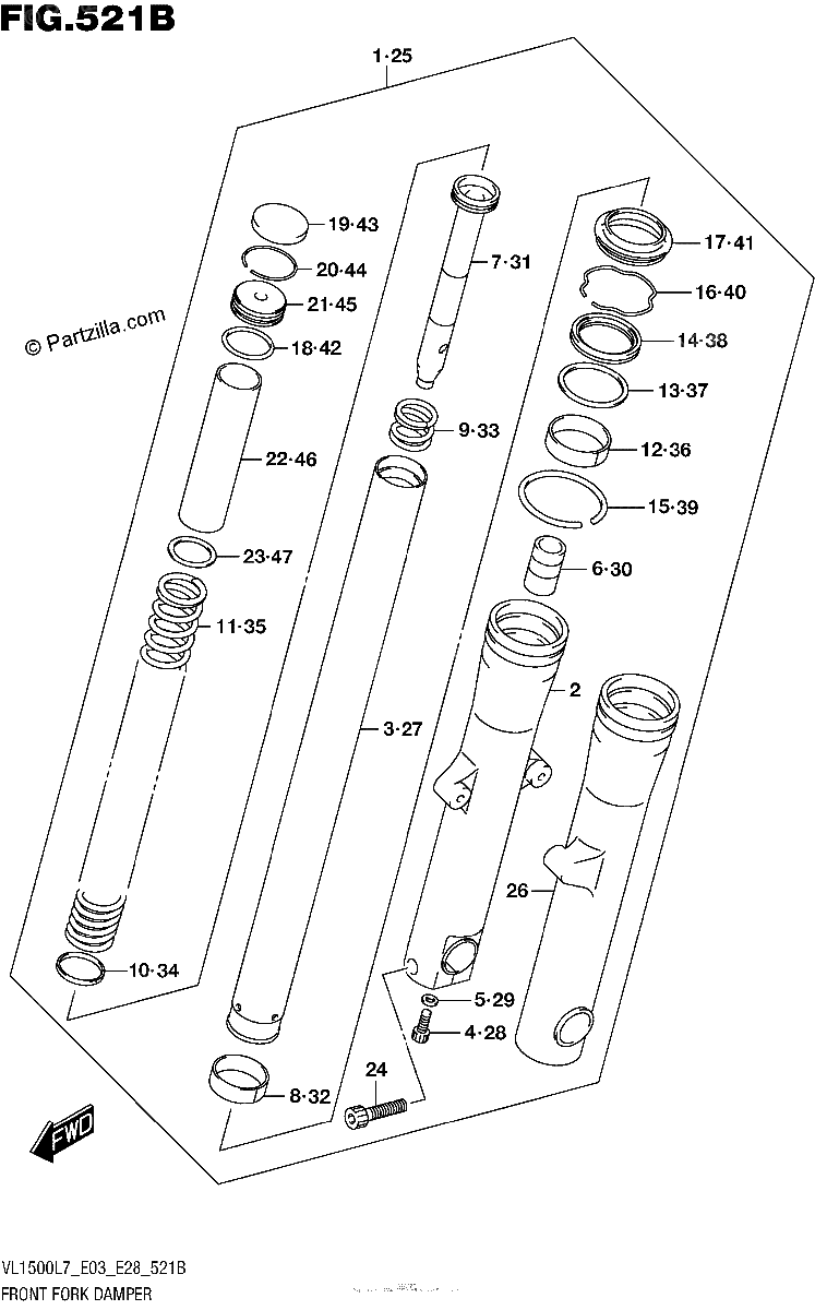 Diagrama de FRONT FORK DAMPER VL1500BL7 E28