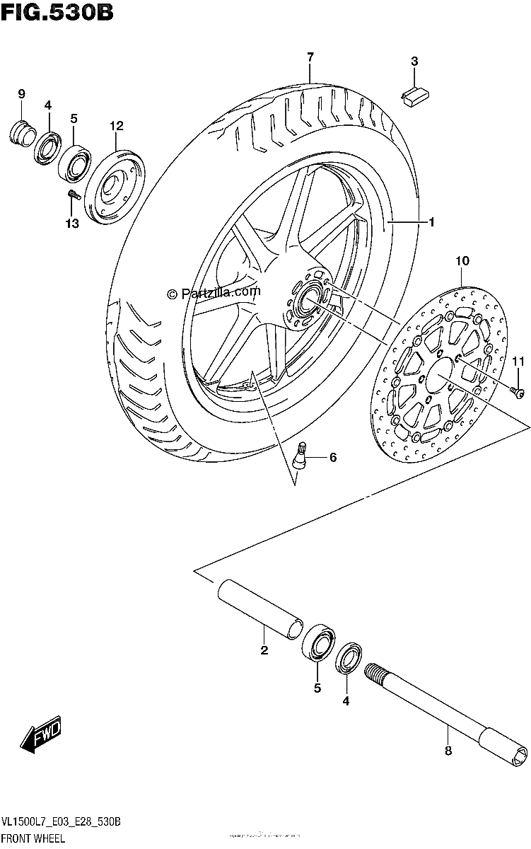 Diagrama de FRONT WHEEL VL1500BL7 E28