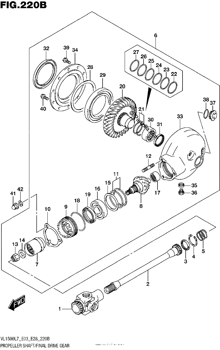 Diagrama de PROPELLER SHAFT FINAL DRIVE GEAR VL1500BL7 E28