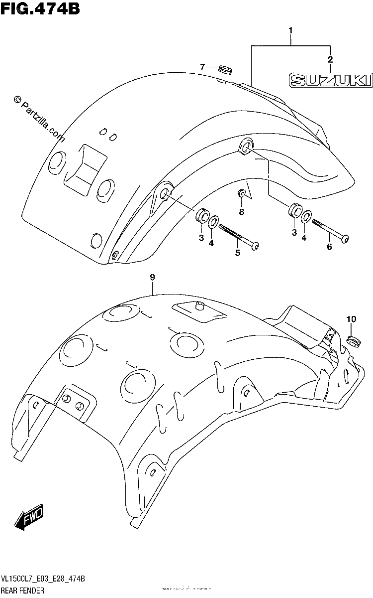 Diagrama de REAR FENDER VL1500BL7 E28