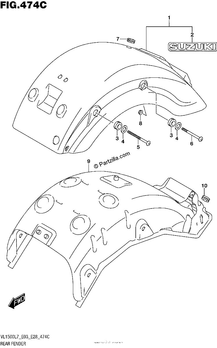 Diagrama de REAR FENDER VL1500BL7 E33