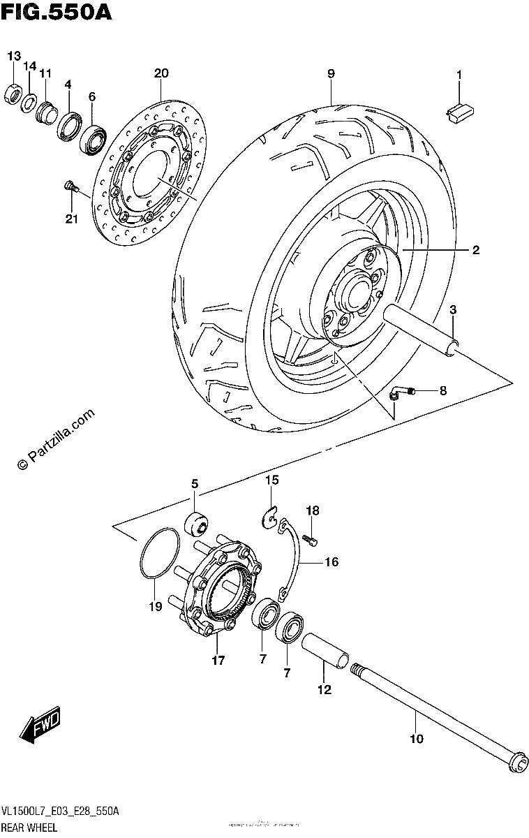 Diagrama de REAR WHEEL VL1500BL7 E03