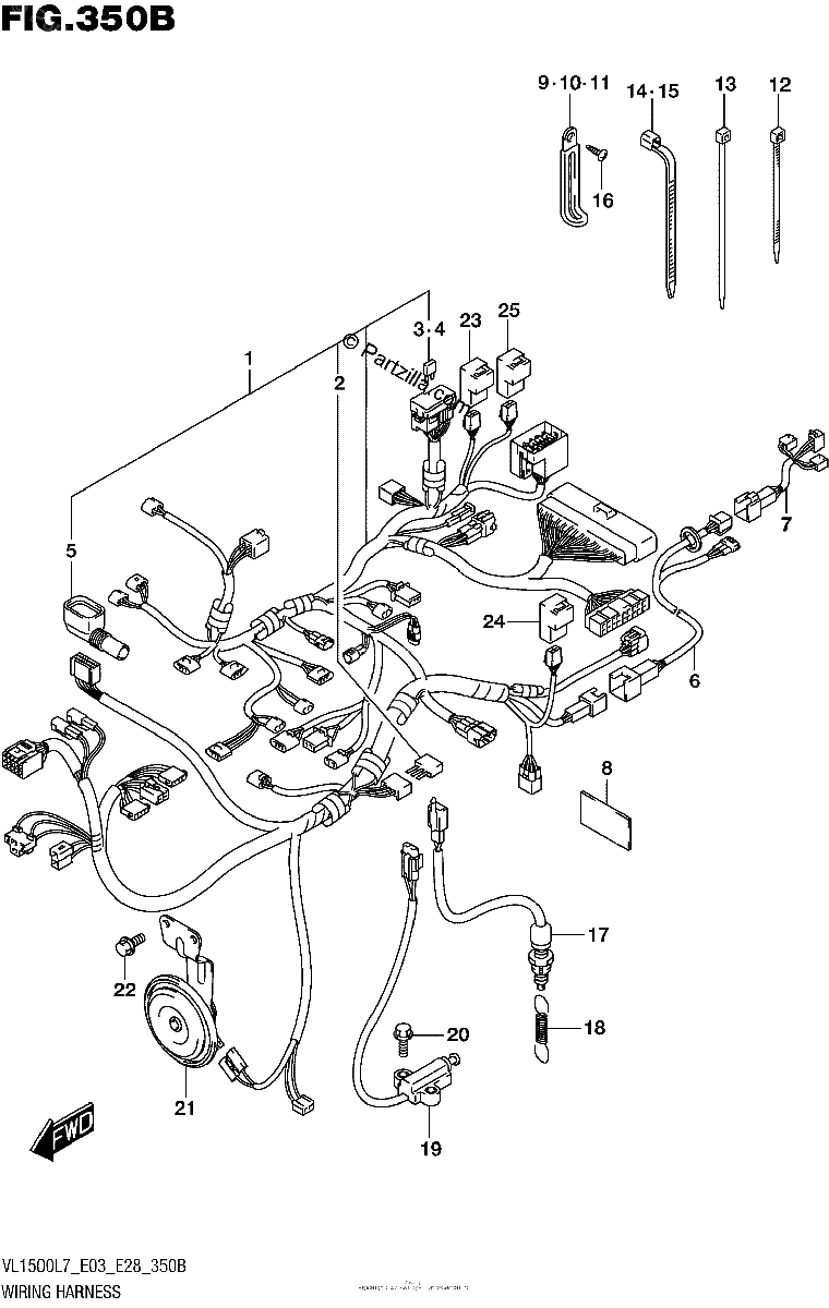 Diagrama de WIRING HARNESS VL1500BL7 E28