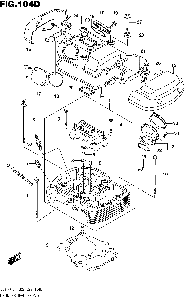 Diagrama de CYLINDER HEAD FRONT VL1500BTL7 E28