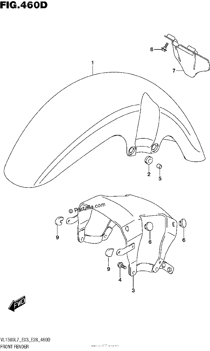 Diagrama de FRONT FENDER VL1500BTL7 E28