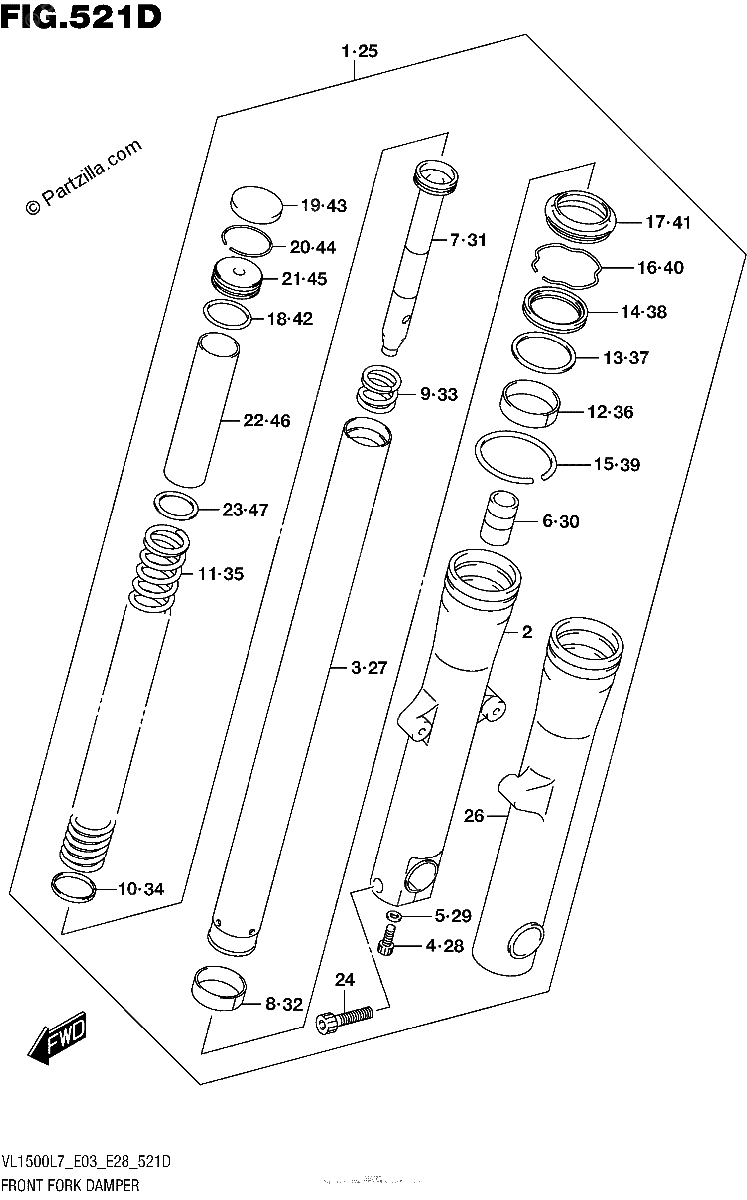 Diagrama de FRONT FORK DAMPER VL1500BTL7 E28