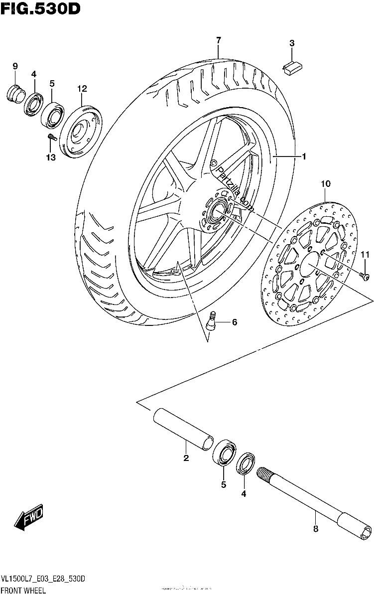 Diagrama de FRONT WHEEL VL1500BTL7 E28