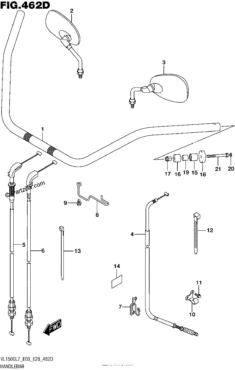 Diagrama de HANDLEBAR VL1500BTL7 E28
