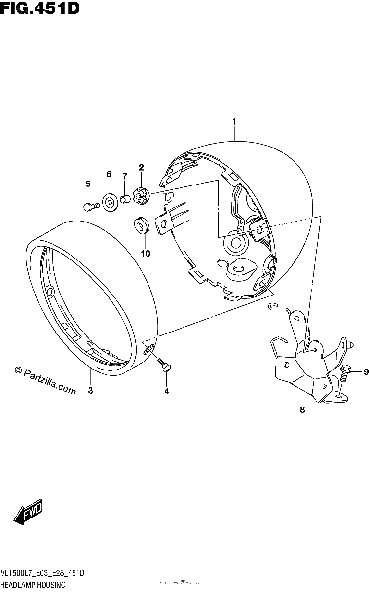 Diagrama de HEADLAMP HOUSING VL1500BTL7 E28