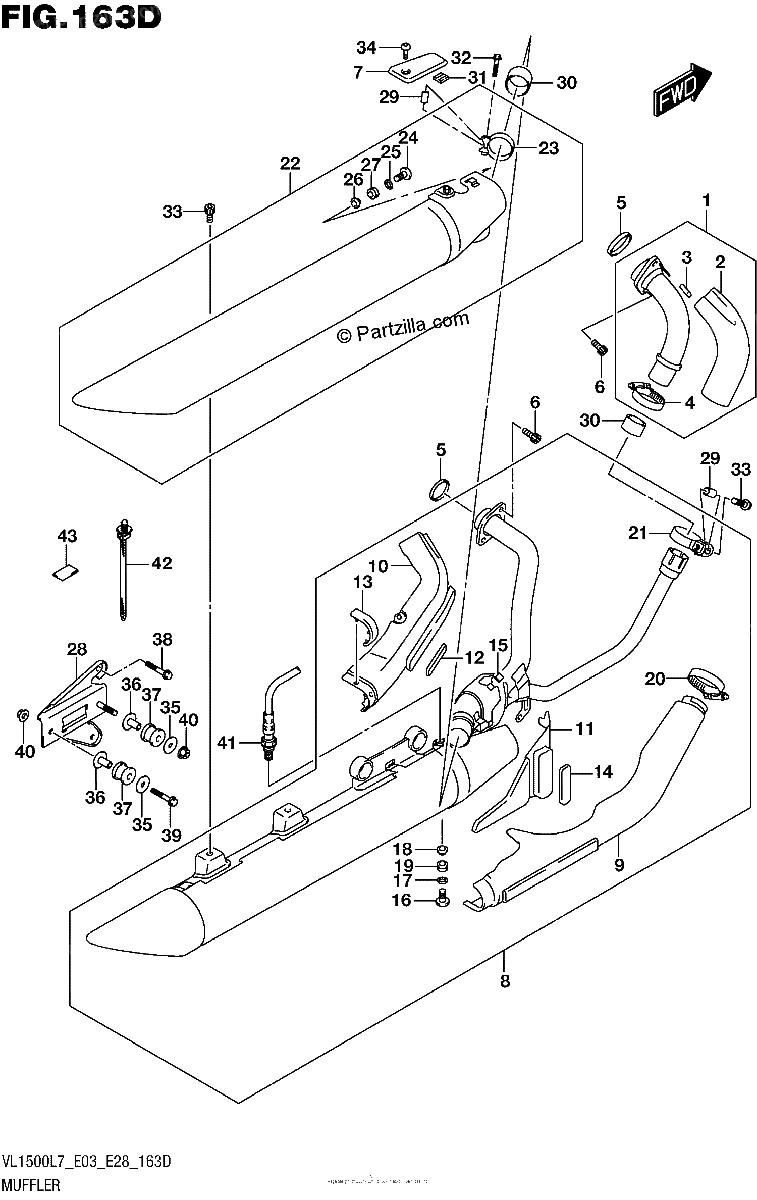 Diagrama de MUFFLER VL1500BTL7 E28