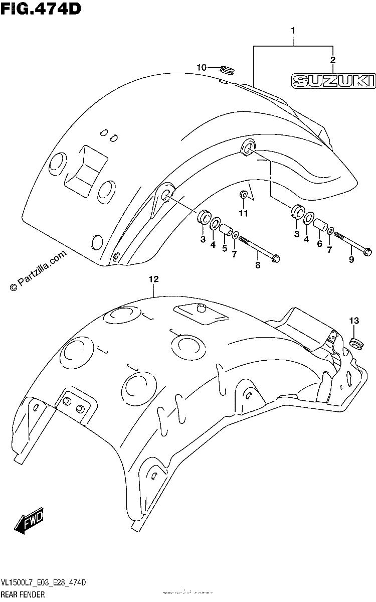 Diagrama de REAR FENDER VL1500BTL7 E28